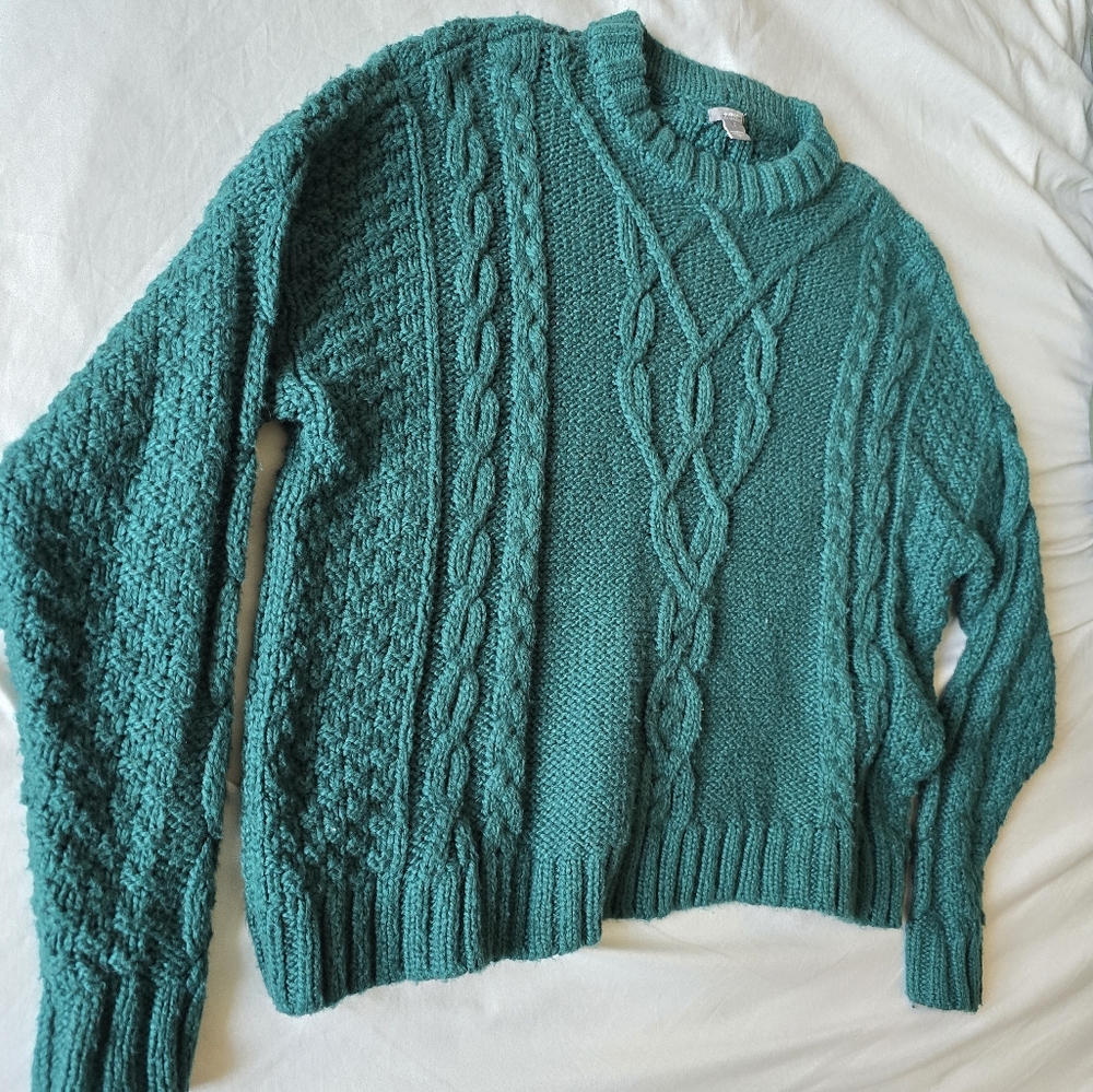 Aerie Cropped Cable Knit Sweater in teal